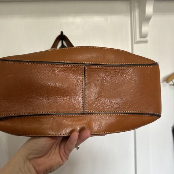 Michael Kors Saddle Brown Leather Medium Hobo Shoulder Bag Tote Jacquard Canvas - Picture 8 of 11